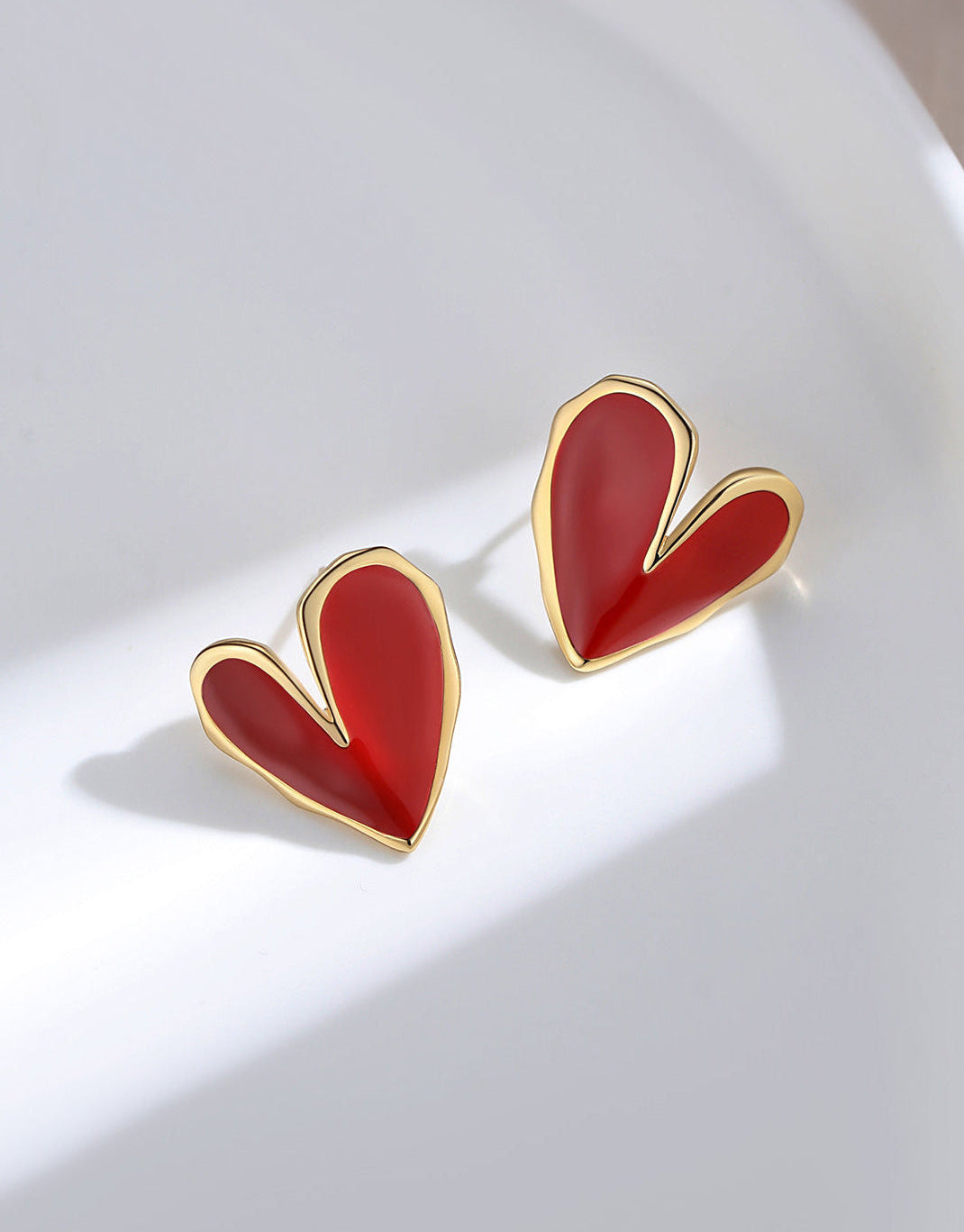 Red Enamel Heart Studs