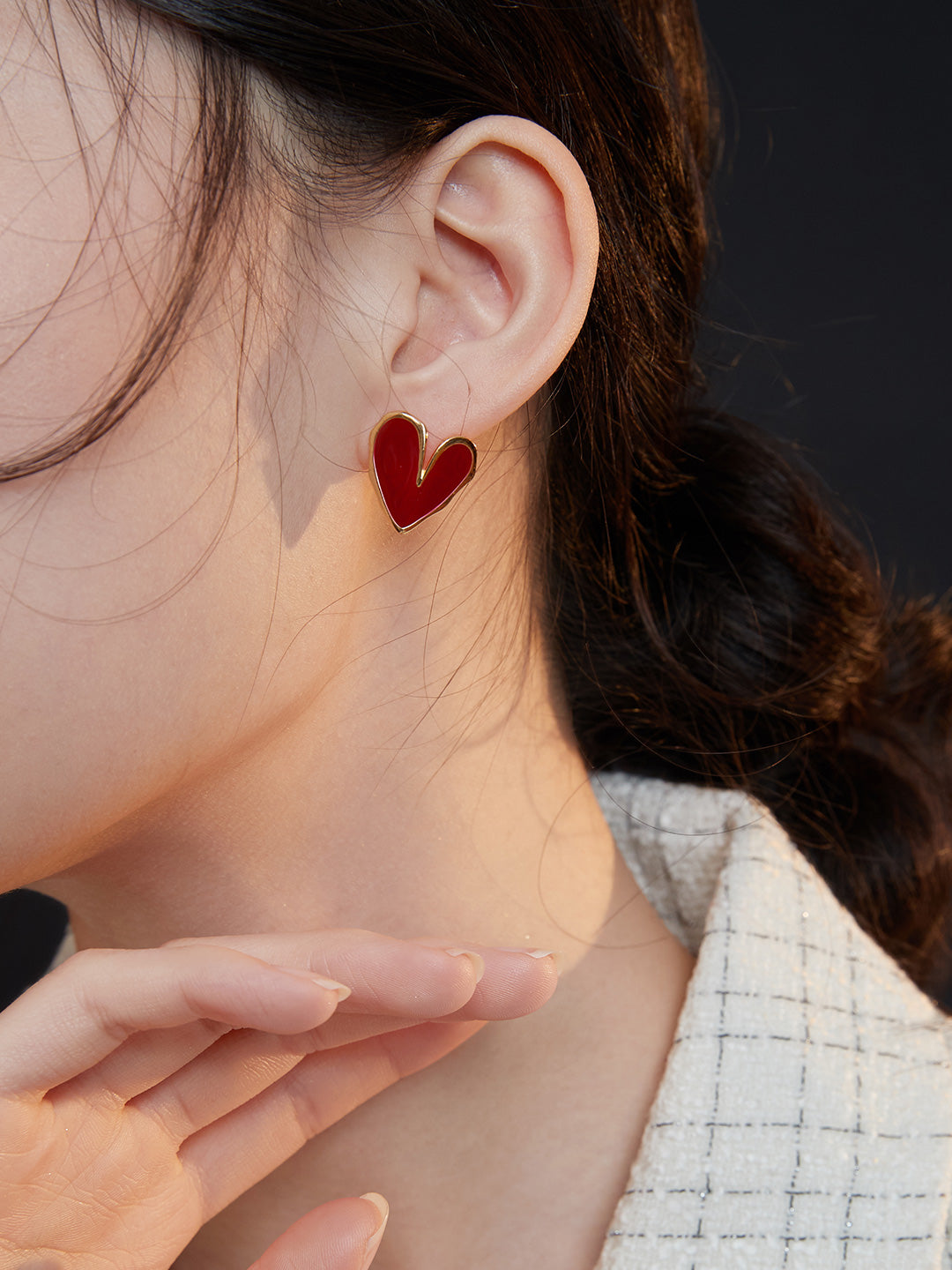 Red Enamel Heart Studs