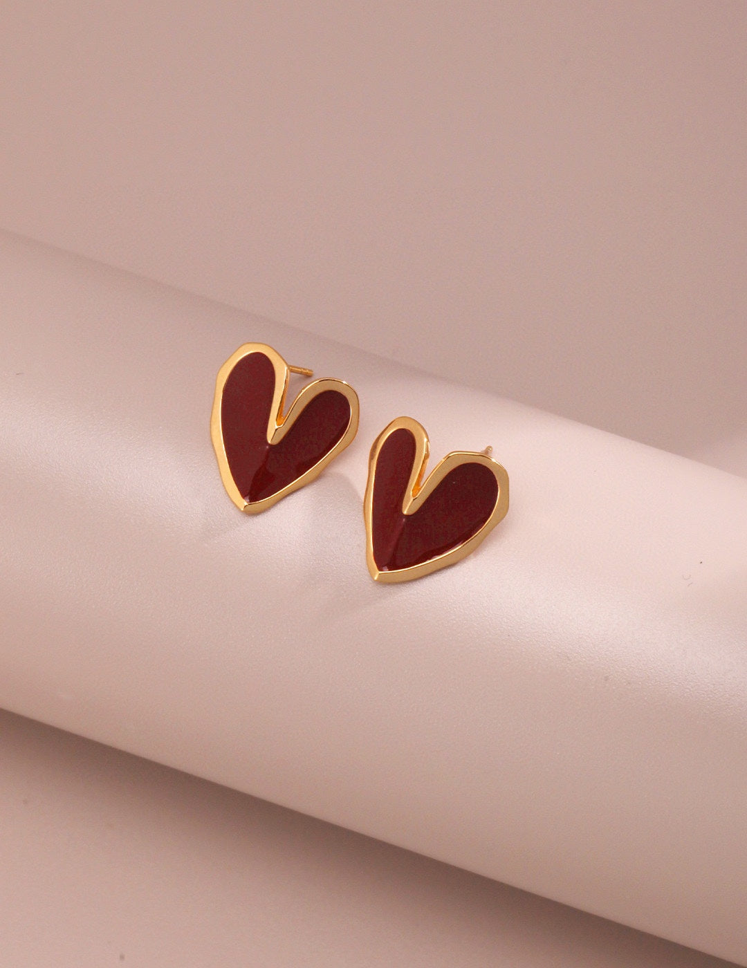 Red Enamel Heart Studs